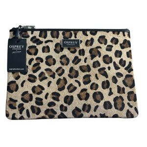 New w tags Osprey London Animal leopard Print Clutch leather pouch